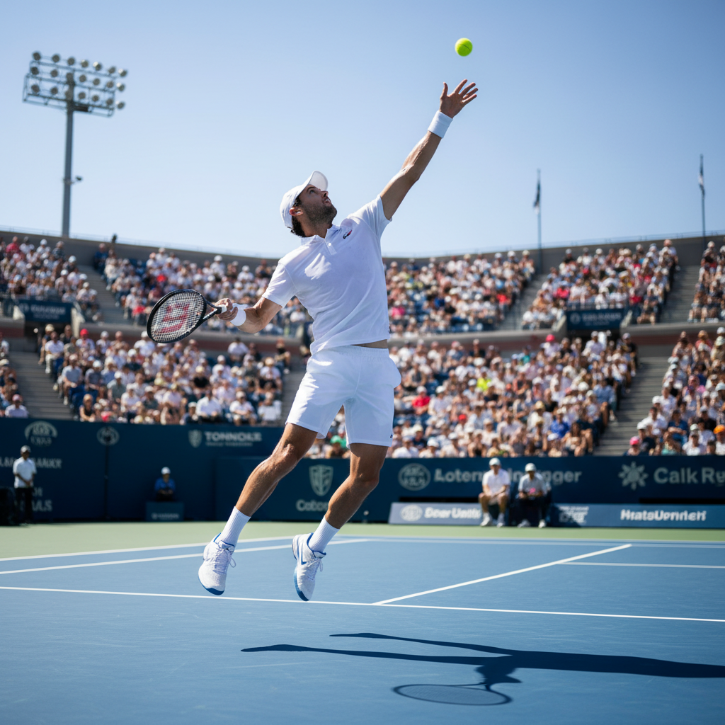 Player serving at Kiama Tennis Club